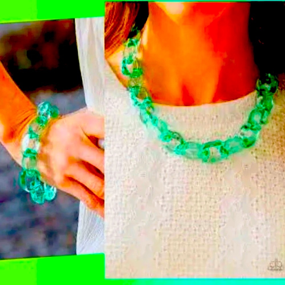 🧊🟢🧊 “ICE QUEEN” NECKLACE & “ICE ICE BABY” BRACELET ~ PAPARAZZI SET❗️